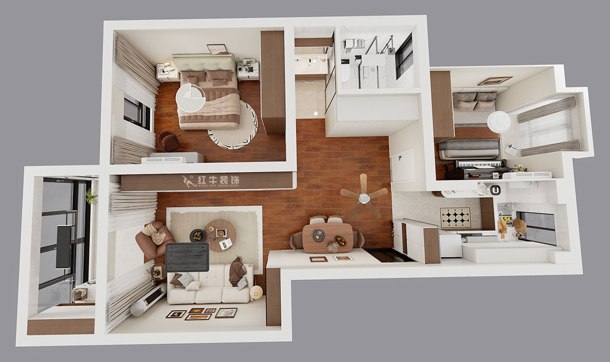 朱明琪｜时光澔韵3-2-902-90㎡-现代中古风｜2室2厅1卫｜老房装修｜定制家｜全包13万｜00_04鸟瞰图